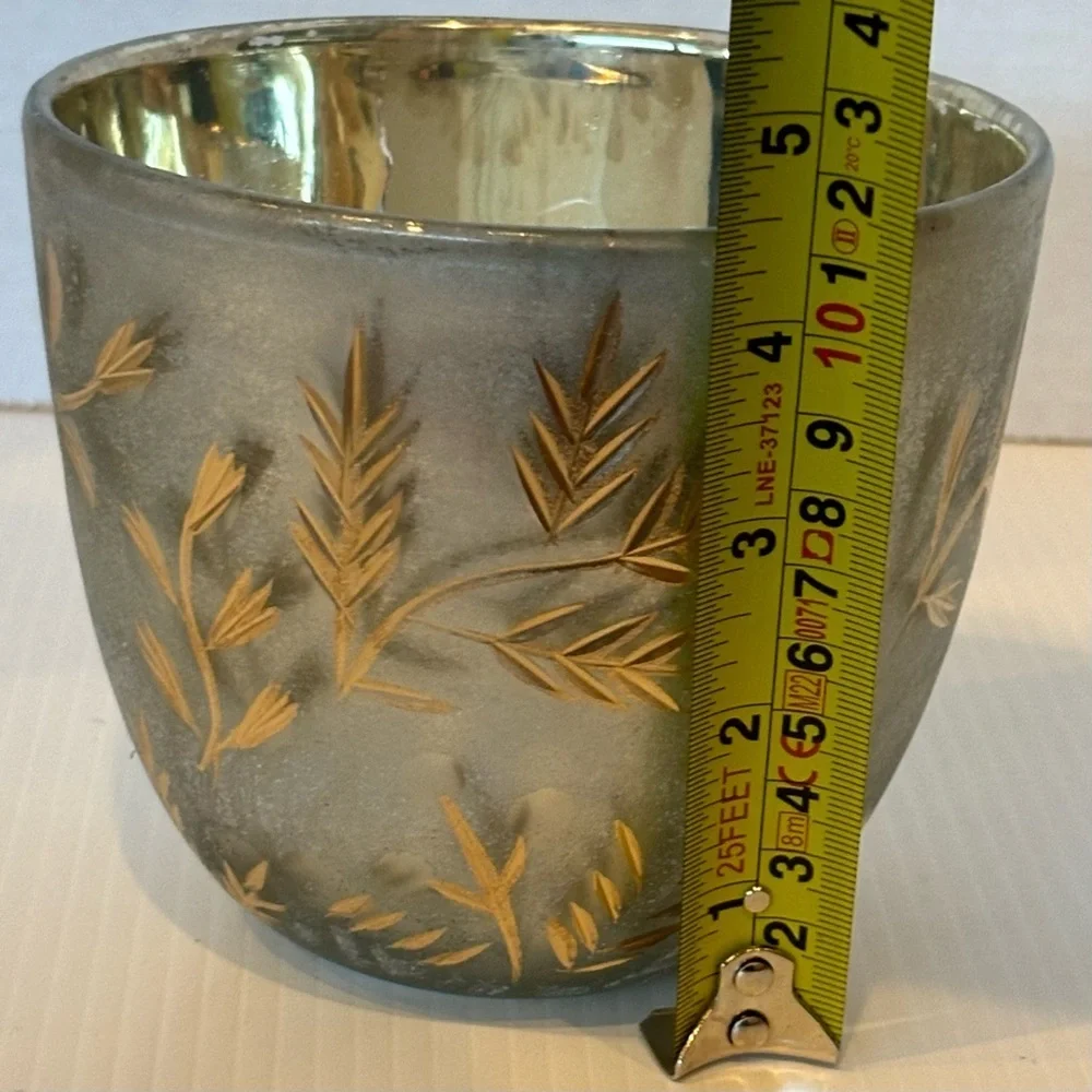 Anthropologie Silver/gold Etched Leaves Autumn Splendor Planter NWT